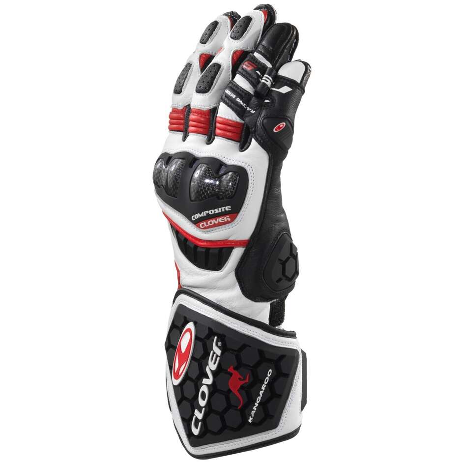 Guanti Moto Racing Clover RS-9 RACE REPLICA Bianco Rosso