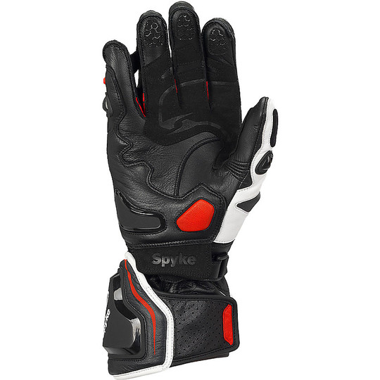 Guanti Moto Racing Spyke In Pelle Racer RS Nero Bianco Rosso