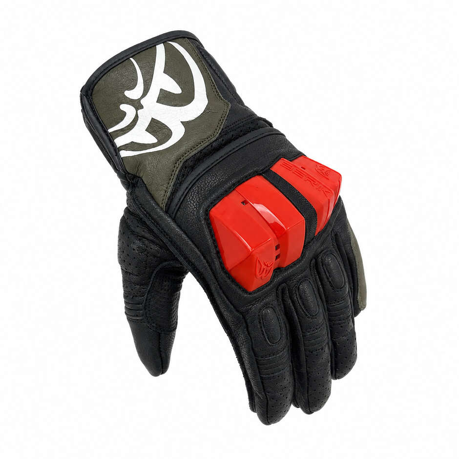 Guanti Moto Sportivi Berik 2.0 In Pelle G-255101 Nero Bianco Rosso Fluo
