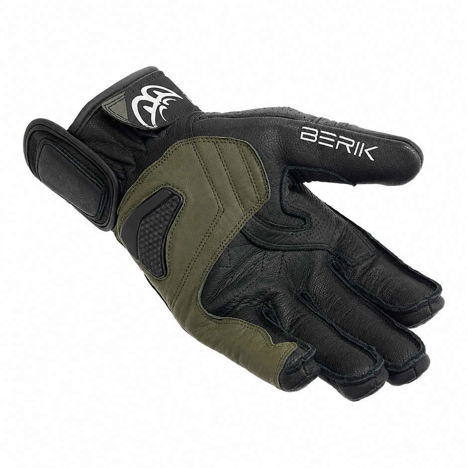 Guanti Moto Sportivi Berik 2.0 In Pelle G-255101 Nero Bianco Rosso Fluo