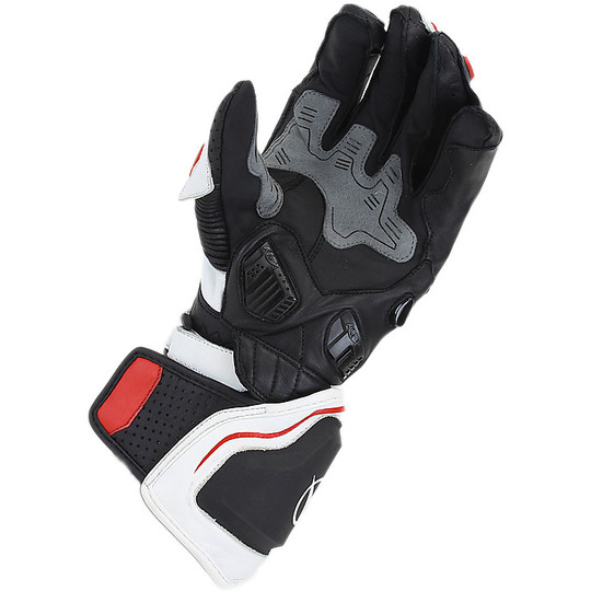Guanto Racing in Pelle Hy Fly BurnOut Bianco Nero Rosso