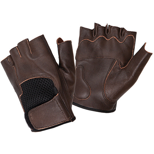 Half Finger Motorcycle Gloves in Tucano Urbano Leather 908 Schiaffo Vintage Brown