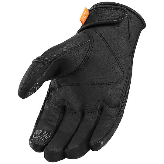 Half Season Leather Motorcycle Gloves Icon AUTOMAG Black