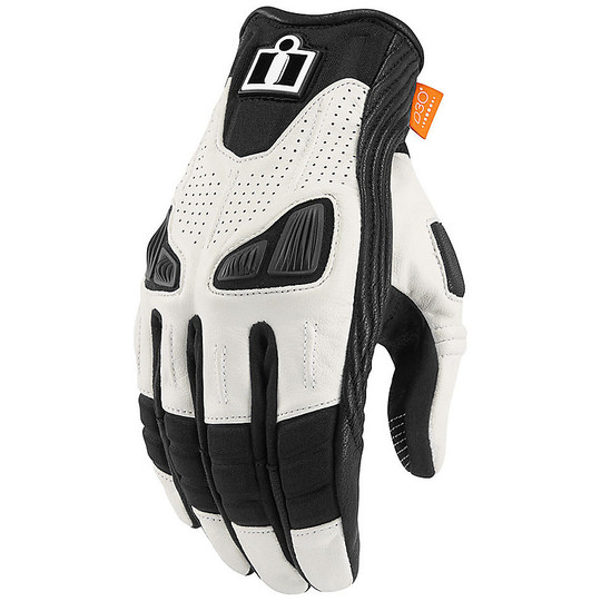 Half Season Leather Motorcycle Gloves Icon AUTOMAG White