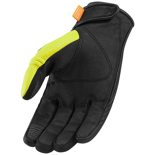 Half Season Leather Motorcycle Gloves Icon AUTOMAG Yellow Fluo