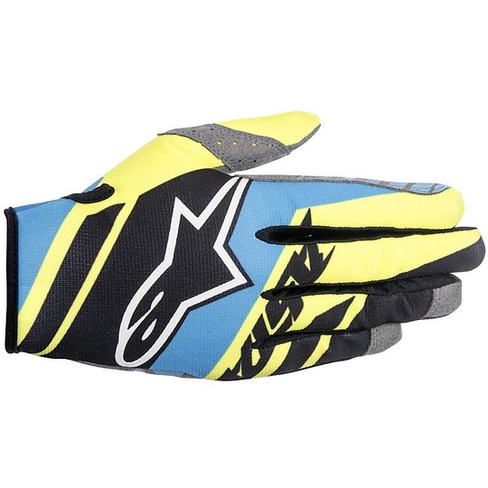 Handschuhe Moto Cross Enduro Alpinestars Racer Supermatic Gloves 2016 Schwarz Blau Gelb Fluo