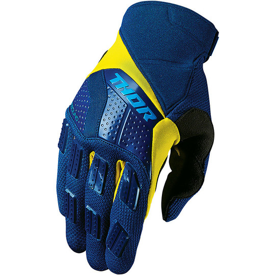 Handschuhe Moto Cross Enduro THOR Zugstufe Marine-Blau-Gelb
