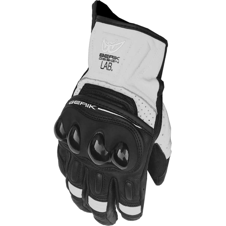 Gants Moto Berik Thunar Evo – Cuir Premium, Protections Dures, Ventilation, Noir/Blanc/Neon Rouge L