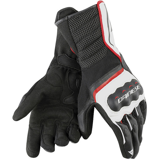 Handschuhe Motorrad Leder und Gewebe Air Dainese Schnell Unisex Schwarz Weiß Rot