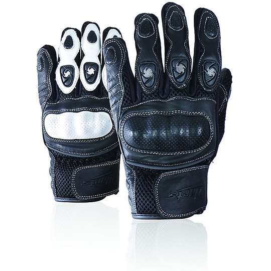 Handschuhe Motorrad-Sommer-Darts in Leder und Textil Spy Black White-Zertifikat