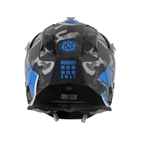 Helm Cross Motorrad Enduro Just1 J32 Pro SWAT Camo Blau Fluo Glossy