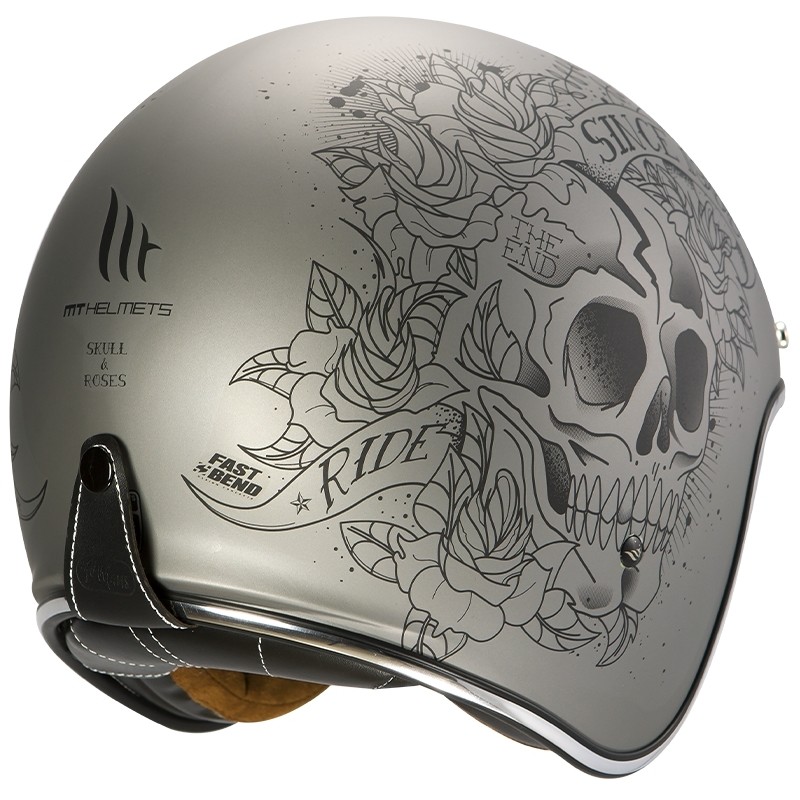Helm Helme Vintage MT Helm Le Mans SV 2 Skull & Roses A2 Matt Grau