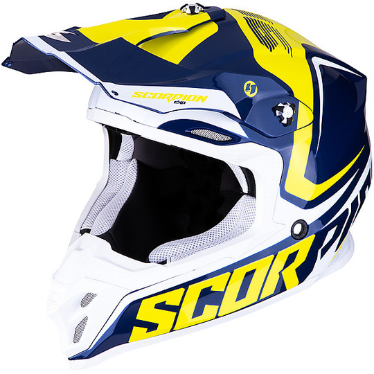 Helm Moto Cross Enduro Scorpion VX-16 ERNEE Blau Gelb Weiß