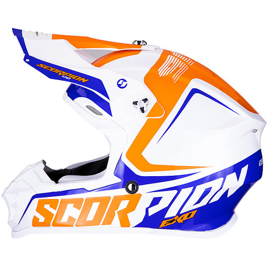 Helm Moto Cross Enduro Scorpion VX-16 ERNEE Weiß Orange Blau