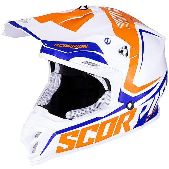 Helm Moto Cross Enduro Scorpion VX-16 ERNEE Weiß Orange Blau
