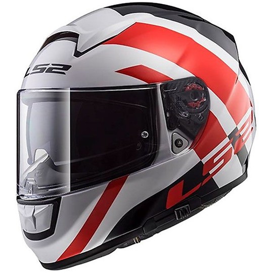 Helm Moto Integral Carbon-LS2 FF397 Vector Trident White Red Dual-Visier