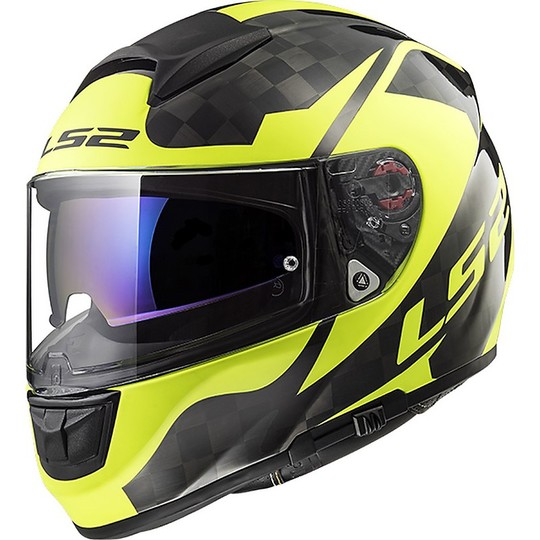 Helm Moto Integral Kohlenstoff Ls2 FF397 Vektor C Glanz Hallo-V gelb fluoreszierend