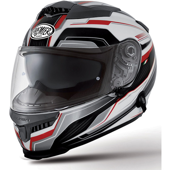 Helm Moto Integral Premier Touran Doppel Visor Fiber PX8 Weiß Rot