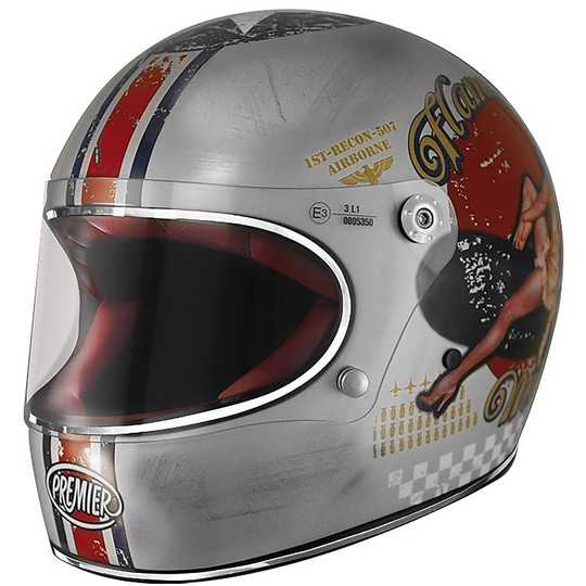 Helm Moto Integral Premier Trophy Stil der 70er Jahre Pin Up Old Style Silber