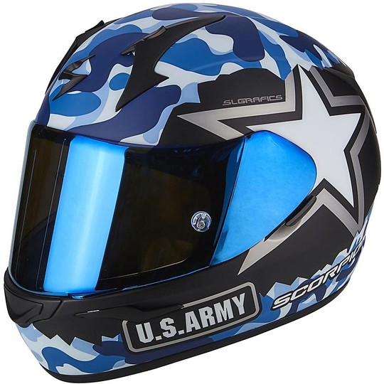Helm Moto Integral Scorpion Exo-390 Matt Black Blue Army