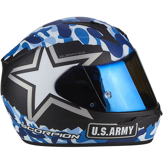 Helm Moto Integral Scorpion Exo-390 Matt Black Blue Army