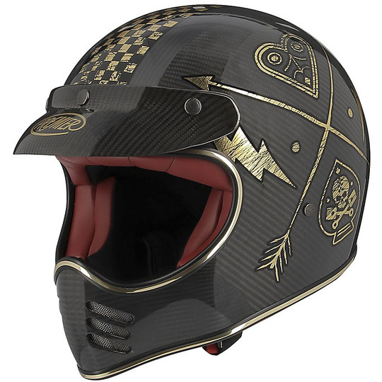 Helm Moto Integral Vintage-Premier MX 70 Art-Carbon-NX-Gold Verchromte