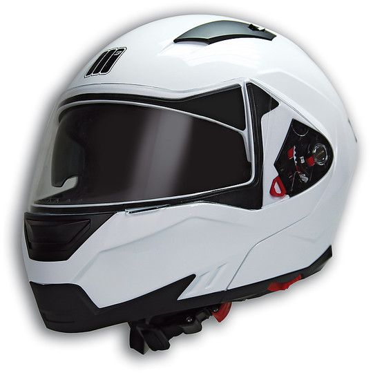 Helm Moto Modular Motocubo Flup Cube Pro Glossy White Doppelmasken geöffnet werden