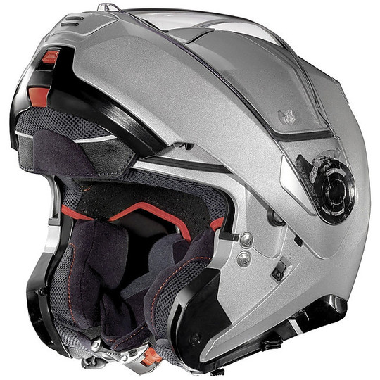 Helm Moto Modular Nolan N-Com N100.5 Klassisches Platin Silber 01