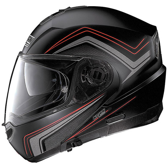 Helm Moto Modular Nolan N104 N-COM 47 Como Absolute Black Matte Red