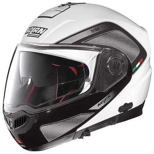 Helm Moto Modular Nolan N104 N-COM Tech Absolute 28 Weiß Black Metal