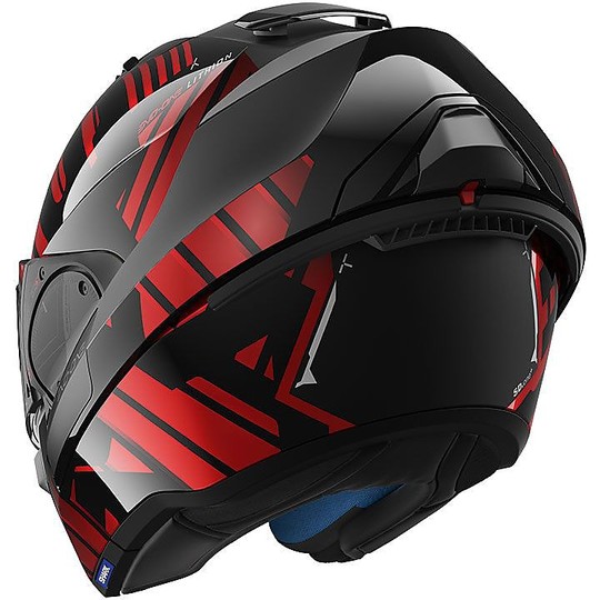 Helm Moto Modular Shark EVO ONE DUAL 2 Líthion Schwarz Rot geöffnet werden