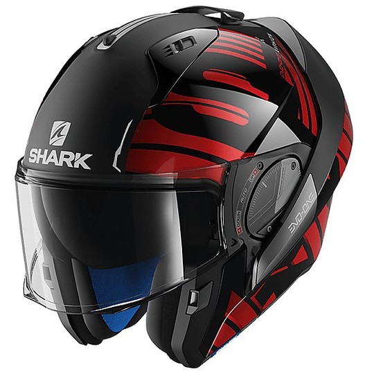 Helm Moto Modular Shark EVO ONE DUAL 2 Líthion Schwarz Rot geöffnet werden