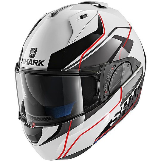 Helm Moto Modular Shark EVO ONE KRONO 2 Weiß Schwarz Rot geöffnet werden