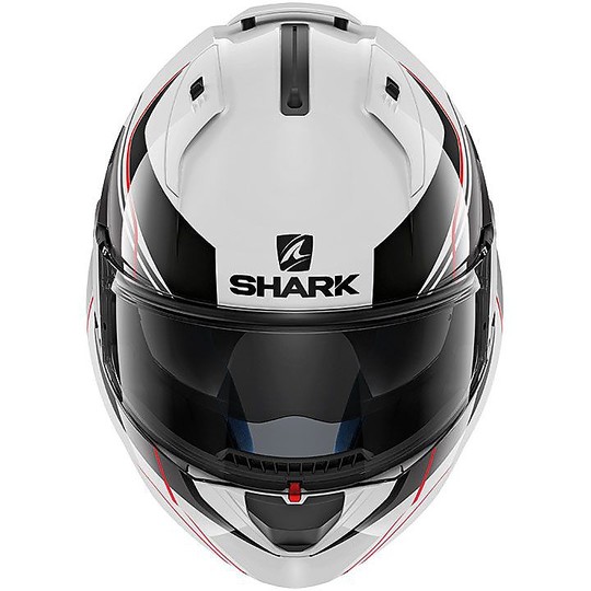 Helm Moto Modular Shark EVO ONE KRONO 2 Weiß Schwarz Rot geöffnet werden