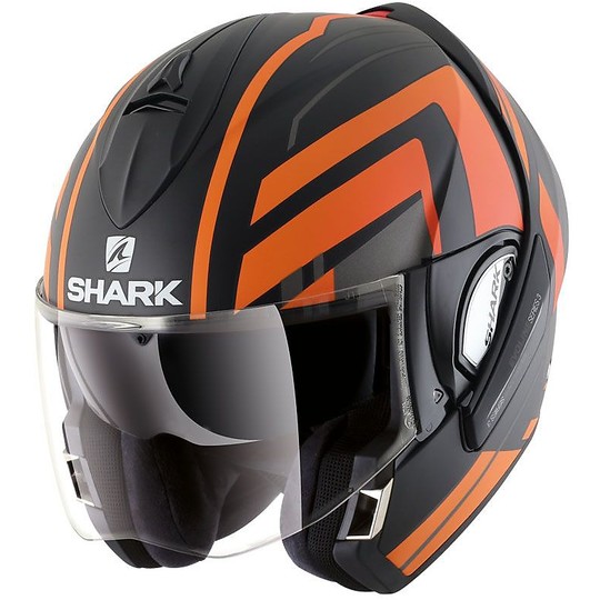 Helm Moto Modular Shark EVOLINE 3 CORVUS Opaque Schwarz Orange geöffnet werden