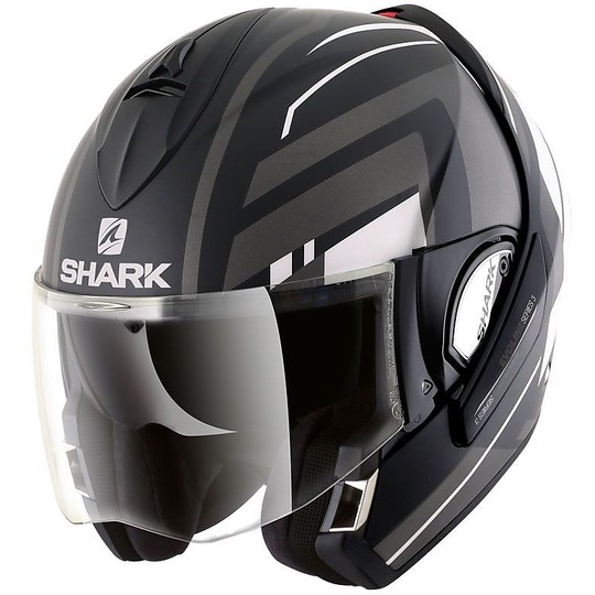 Helm Moto Modular Shark EVOLINE 3 CORVUS Schwarz Anthrazit Opaque geöffnet werden