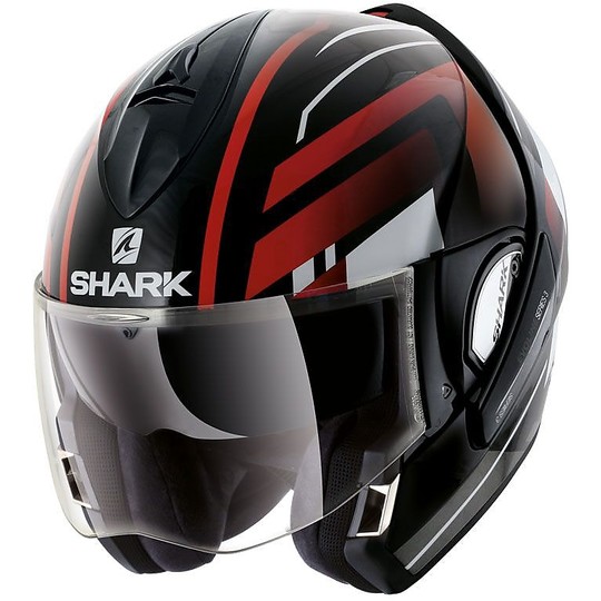 Helm Moto Modular Shark EVOLINE 3 CORVUS Schwarz Rot geöffnet werden