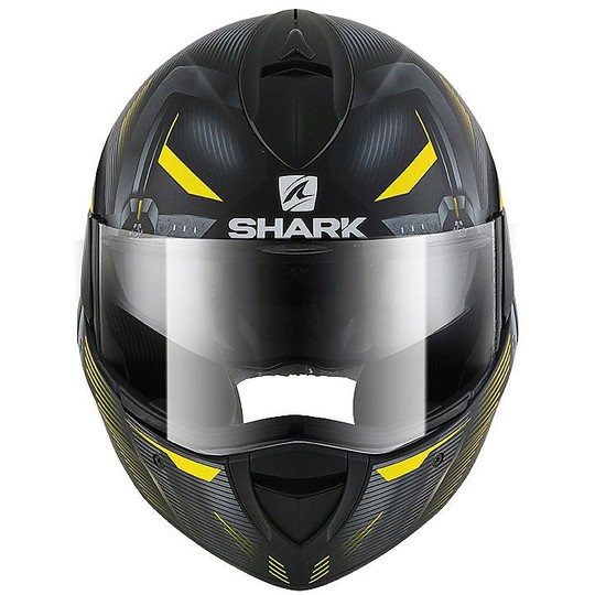 Helm Moto Modular Shark EVOLINE 3 Shazer Schwarz Gelb Opaque geöffnet werden