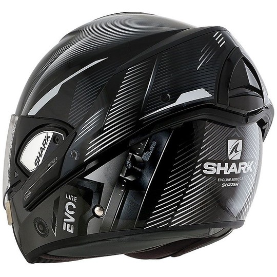 Helm Moto Modular Shark EVOLINE 3 Shazer Schwarz Weiß geöffnet werden