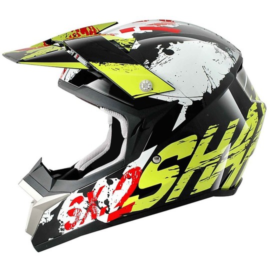 Helm Motocross Enduro Shark SX2 FREAK Schwarz Grün Weiß