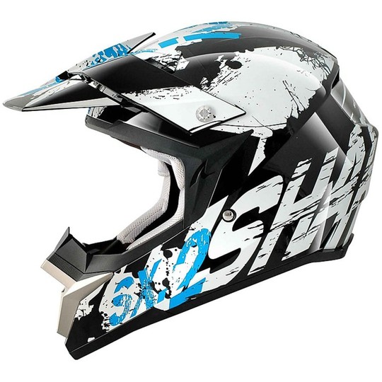 Helm Motocross Enduro Shark SX2 FREAK Schwarz Weiß Blau