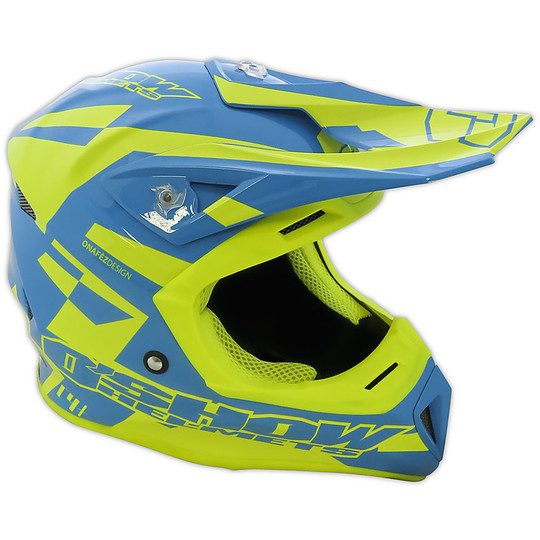 Helmet Cross Enduro in Fiber O'Show Fm Racing C4 + Blue Yellow