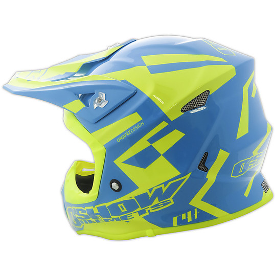 Helmet Cross Enduro in Fiber O'Show Fm Racing C4 + Blue Yellow