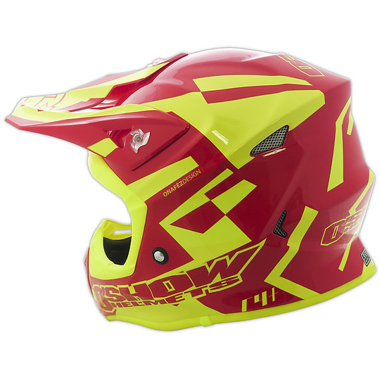 Helmet Cross Enduro in Fiber O'Show Fm Racing C4 + Red Yellow
