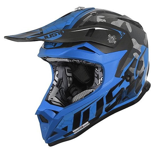 Helmet Cross Motorcycle Enduro Just1 J32 Pro SWAT Camo Blue Fluo Glossy