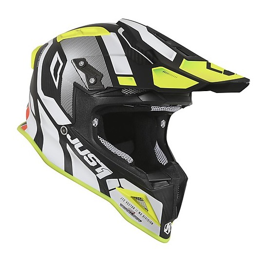 Helmet Moto Cross Enduro Carbon Just1 J12 VECTOR White Yellow Fluo Carbon Matt
