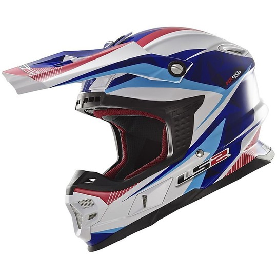 Helmet Moto Cross LS2 MX456 Fiber Light Quartz White / Blue / Red