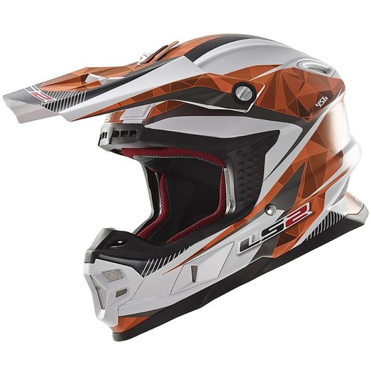 Helmet Moto Cross LS2 MX456 Fiber Light Quartz White / Orange