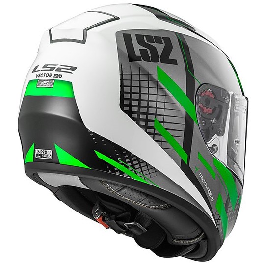 Helmet Moto Integral Fiber LS2 FF397 Vector Titan Titanium White Double Visor Green