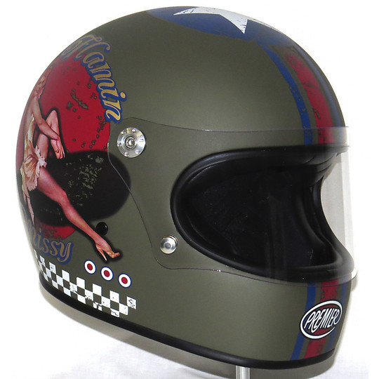 Helmet Moto Integral Premier Trophy 70 years Style Multi Pin Up Green Opaque